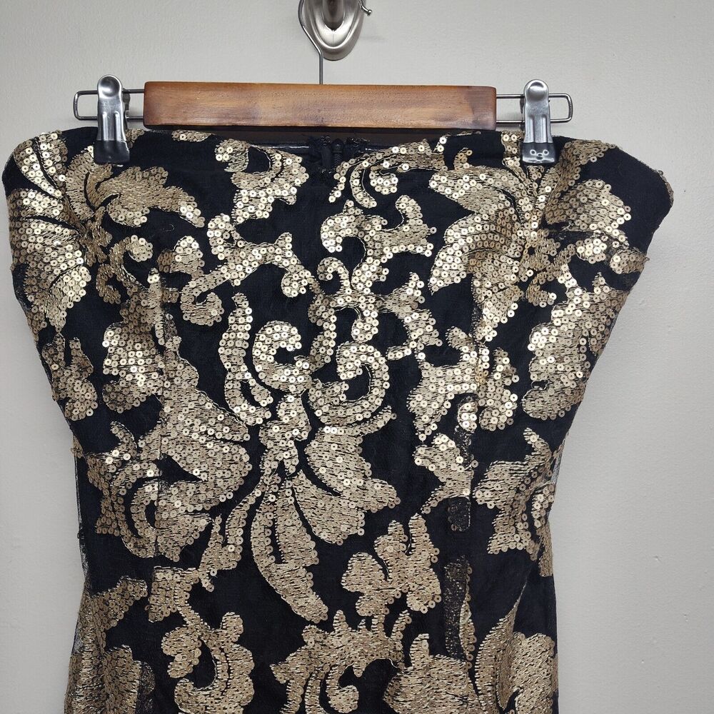 Gianni Bini Mini Dress Women Size L Black Lace Golden Sequin Strapless Party - Picture 2 of 9